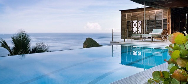 Architectural masterpiece overlooking the Caribbean sea and Piton mountains in Soufriere