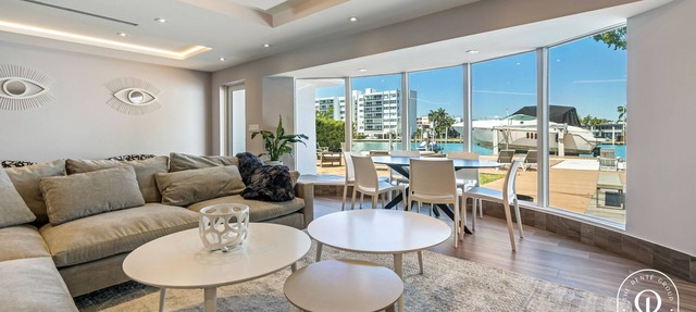 Modern Waterfront Villa in the Heart of Surfside with heated pool on the bay in Surfside